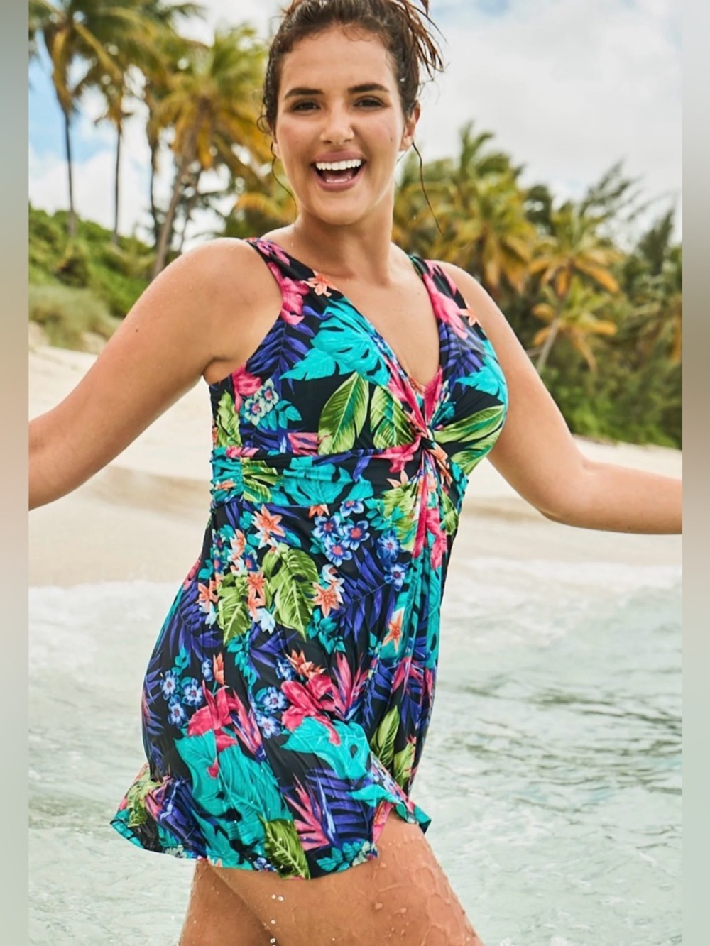 NWOT SWIM365 Swimsuits For All Twist-Front V-Neck Tummy Control Swim Dress 18